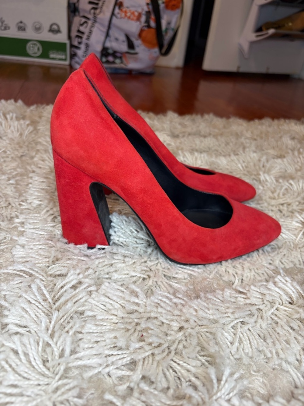 Gianni Bini Red Suede Block Heel Pumps